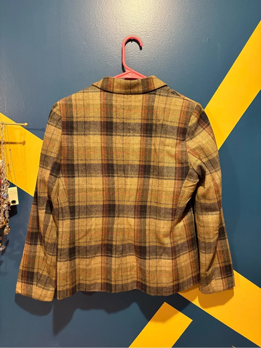 Vintage Herman Geist Brown Plaid Wool Blend Blazer EUC